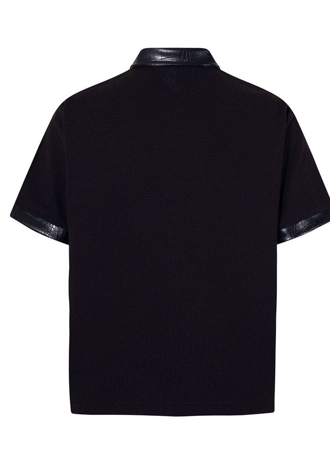 TALKLESSFASHION Jiayiku's 2026 new arrival American street dark thorn waffle short-sleeved T-shirt patchwork lapel polo shirt