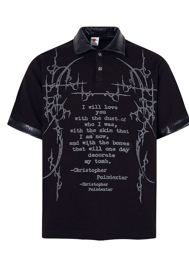 TALKLESSFASHION Jiayiku's 2026 new arrival American street dark thorn waffle short-sleeved T-shirt patchwork lapel polo shirt