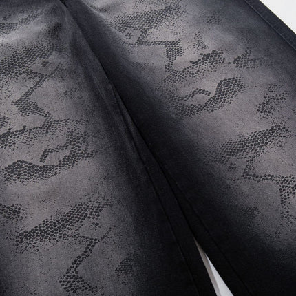 TALKLESSFASHION Jiayiku's 2026 new arrivals, American high street RO style, heavy washed wide-leg jeans, loose python pattern floor-length pants