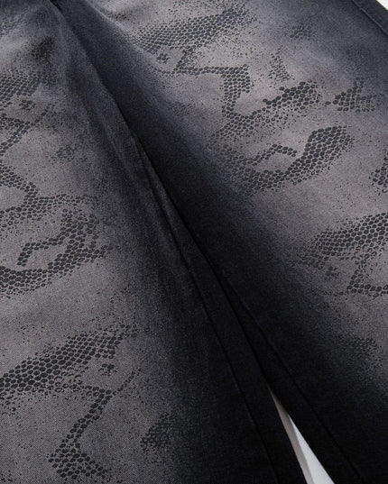TALKLESSFASHION Jiayiku's 2026 new arrivals, American high street RO style, heavy washed wide-leg jeans, loose python pattern floor-length pants
