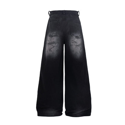 TALKLESSFASHION Jiayiku's 2026 new arrivals, American high street RO style, heavy washed wide-leg jeans, loose python pattern floor-length pants