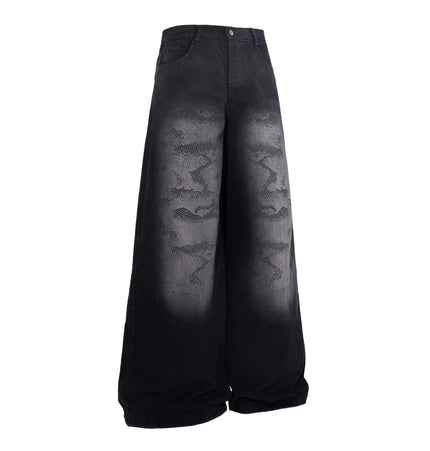 THETLSTUDIO Jiayiku's 2026 new arrivals, American high street RO style, heavy washed wide-leg jeans, loose python pattern floor-length pants