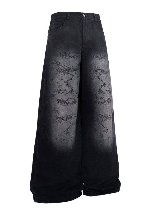 TALKLESSFASHION Jiayiku's 2026 new arrivals, American high street RO style, heavy washed wide-leg jeans, loose python pattern floor-length pants