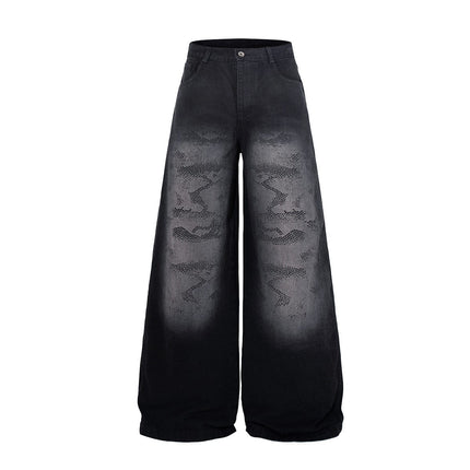 TALKLESSFASHION Jiayiku's 2026 new arrivals, American high street RO style, heavy washed wide-leg jeans, loose python pattern floor-length pants