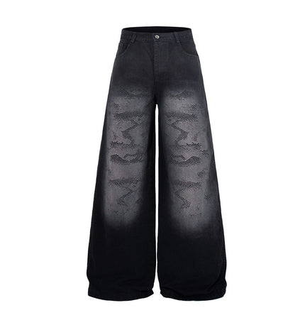 THETLSTUDIO Jiayiku's 2026 new arrivals, American high street RO style, heavy washed wide-leg jeans, loose python pattern floor-length pants