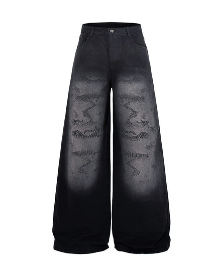 TALKLESSFASHION Jiayiku's 2026 new arrivals, American high street RO style, heavy washed wide-leg jeans, loose python pattern floor-length pants
