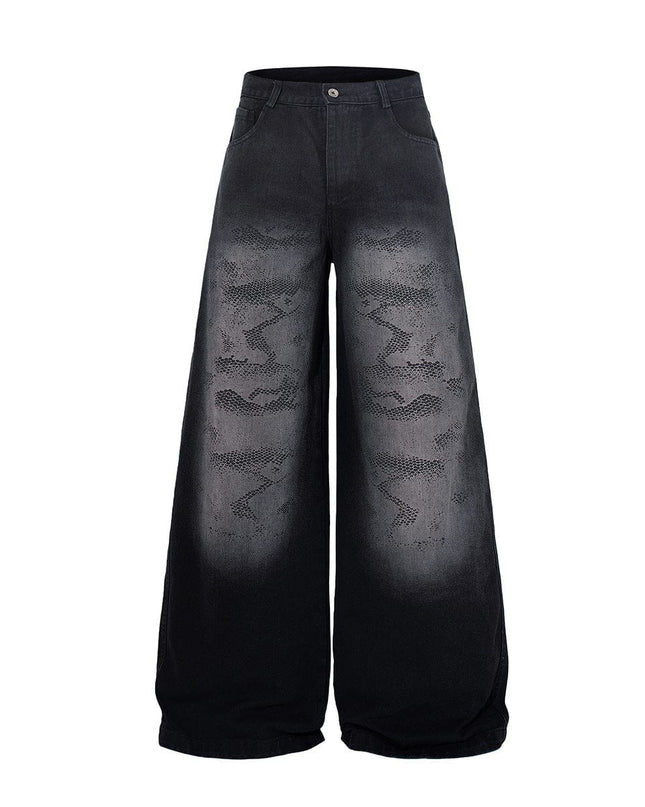 TALKLESSFASHION Jiayiku's 2026 new arrivals, American high street RO style, heavy washed wide-leg jeans, loose python pattern floor-length pants