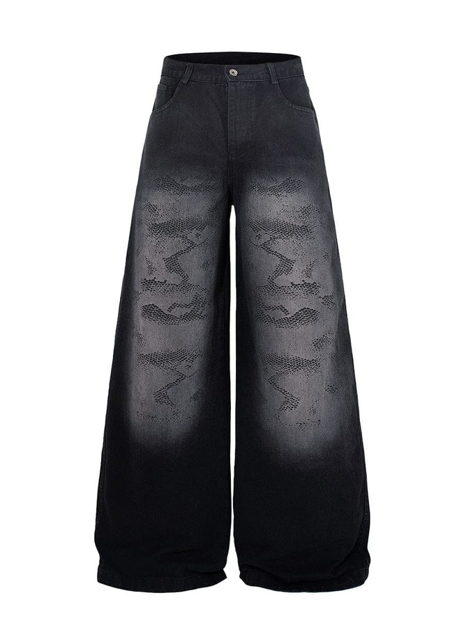 TALKLESSFASHION Jiayiku's 2026 new arrivals, American high street RO style, heavy washed wide-leg jeans, loose python pattern floor-length pants