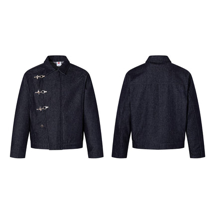 TALKLESSFASHION Jiayiku's 2026 new arrivals, American retro old money, wind-washed water, primary color denim jacket, airplane buckle, cargo jacket, men