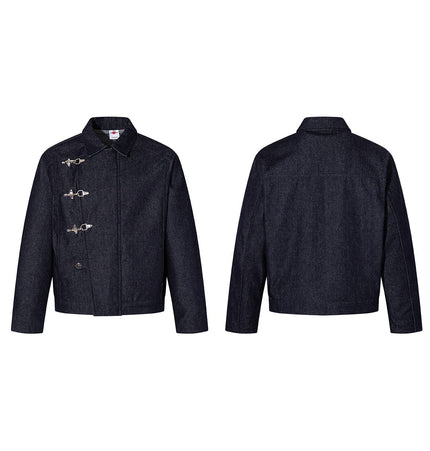 THETLSTUDIO Jiayiku's 2026 new arrivals, American retro old money, wind-washed water, primary color denim jacket, airplane buckle, cargo jacket, men