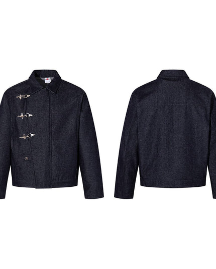 TALKLESSFASHION Jiayiku's 2026 new arrivals, American retro old money, wind-washed water, primary color denim jacket, airplane buckle, cargo jacket, men