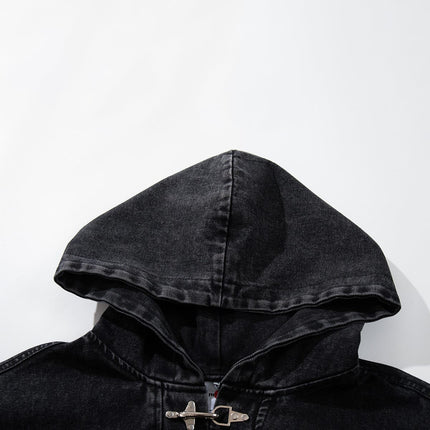 TALKLESSFASHION Jiayiku's 2026 new arrivals, American trendy brand retro heavyweight washed denim jackets, airplane buckle sweatshirts, hooded jackets