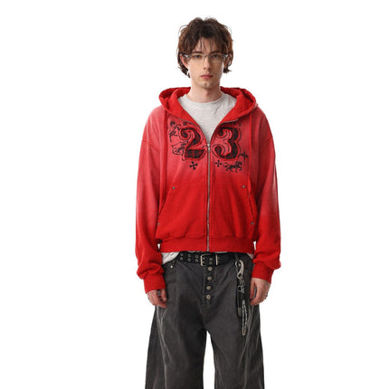 TALKLESSFASHION Jiayiku's 2026 new wasteland feng shui wash patch embroidered zipper sweatshirt jacket men's and women's American street hoodies