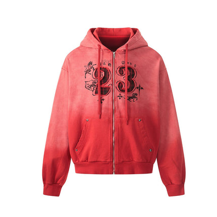 TALKLESSFASHION Jiayiku's 2026 new wasteland feng shui wash patch embroidered zipper sweatshirt jacket men's and women's American street hoodies