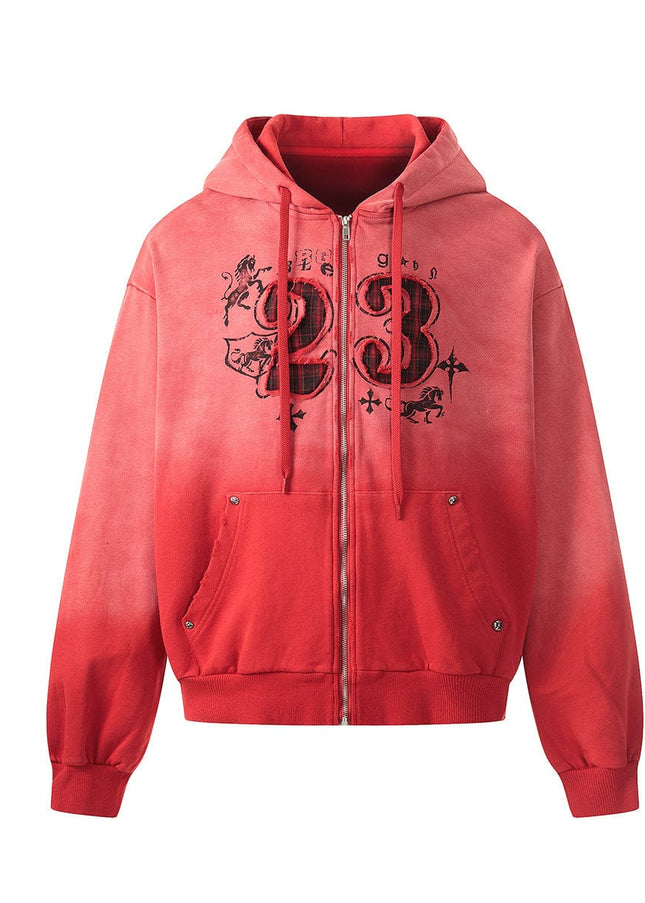 TALKLESSFASHION Jiayiku's 2026 new wasteland feng shui wash patch embroidered zipper sweatshirt jacket men's and women's American street hoodies