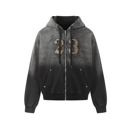 TALKLESSFASHION Jiayiku's 2026 new wasteland feng shui wash patch embroidered zipper sweatshirt jacket men's and women's American street hoodies