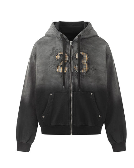 TALKLESSFASHION Jiayiku's 2026 new wasteland feng shui wash patch embroidered zipper sweatshirt jacket men's and women's American street hoodies