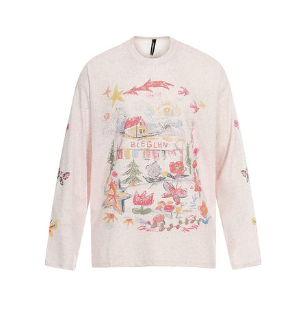 THETLSTUDIO Jiayiku's 2026 spring/summer new printed T-shirt long-sleeved American trendy brand personalized graffiti color sports base shirt