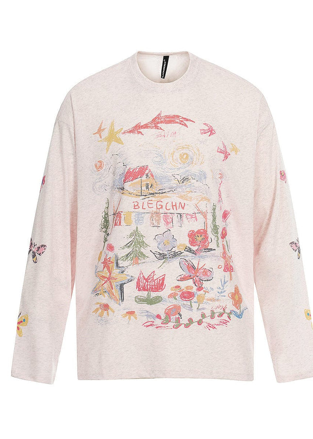 TALKLESSFASHION Jiayiku's 2026 spring/summer new printed T-shirt long-sleeved American trendy brand personalized graffiti color sports base shirt