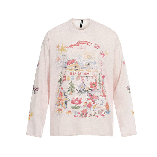 THETLSTUDIO Jiayiku's 2026 spring/summer new printed T-shirt long-sleeved American trendy brand personalized graffiti color sports base shirt