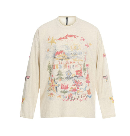THETLSTUDIO Jiayiku's 2026 spring/summer new printed T-shirt long-sleeved American trendy brand personalized graffiti color sports base shirt