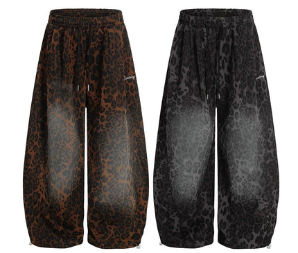 TALKLESSFASHION Jiayiku trendy brand 2025 American retro leopard print sweatpants scimitar pants men's and women's vibe ruffians handsome loose wide-leg pants