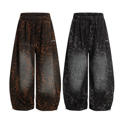 TALKLESSFASHION Jiayiku trendy brand 2025 American retro leopard print sweatpants scimitar pants men's and women's vibe ruffians handsome loose wide-leg pants
