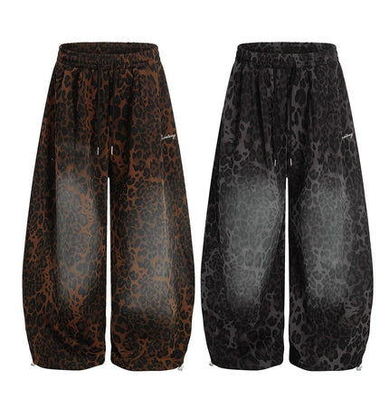 TALKLESSFASHION Jiayiku trendy brand 2025 American retro leopard print sweatpants scimitar pants men's and women's vibe ruffians handsome loose wide-leg pants