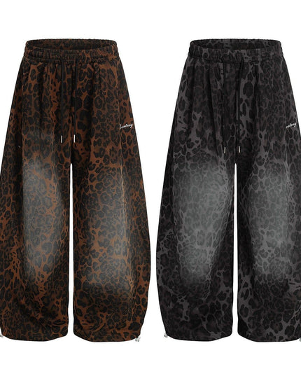 TALKLESSFASHION Jiayiku trendy brand 2025 American retro leopard print sweatpants scimitar pants men's and women's vibe ruffians handsome loose wide-leg pants