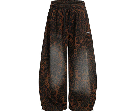 TALKLESSFASHION Jiayiku trendy brand 2025 American retro leopard print sweatpants scimitar pants men's and women's vibe ruffians handsome loose wide-leg pants