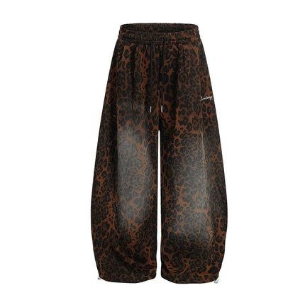 TALKLESSFASHION Jiayiku trendy brand 2025 American retro leopard print sweatpants scimitar pants men's and women's vibe ruffians handsome loose wide-leg pants