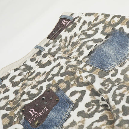 TALKLESSFASHION Jiayiku trendy brand 2025 autumn new American leopard print scimitar jeans men's and women's vibe loose wide-leg trousers