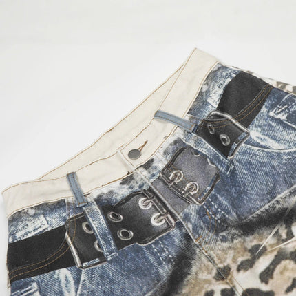 TALKLESSFASHION Jiayiku trendy brand 2025 autumn new American leopard print scimitar jeans men's and women's vibe loose wide-leg trousers