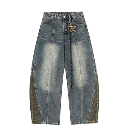 THETLSTUDIO Jiayiku trendy brand 2025 autumn new American retro leopard print scimitar jeans men's and women's loose wide-leg trousers