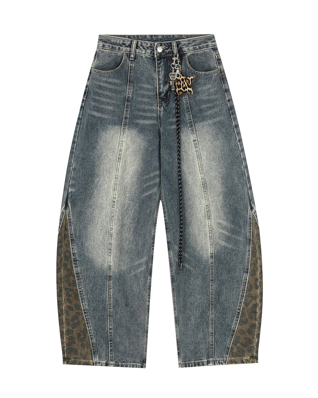 TALKLESSFASHION Jiayiku trendy brand 2025 autumn new American retro leopard print scimitar jeans men's and women's loose wide-leg trousers