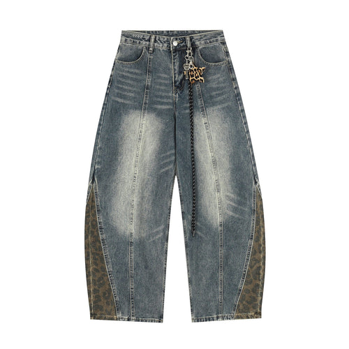 THETLSTUDIO Jiayiku trendy brand 2025 autumn new American retro leopard print scimitar jeans men's and women's loose wide-leg trousers