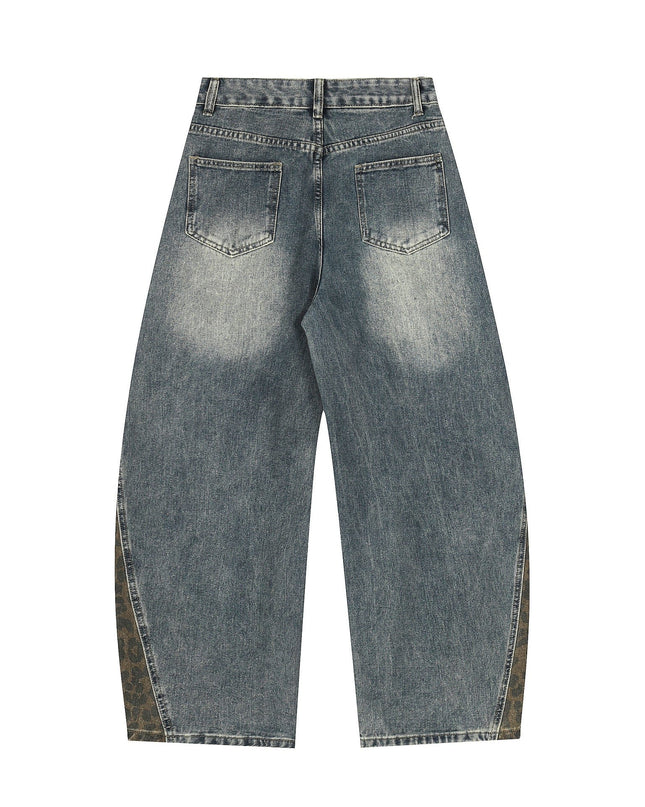 TALKLESSFASHION Jiayiku trendy brand 2025 autumn new American retro leopard print scimitar jeans men's and women's loose wide-leg trousers
