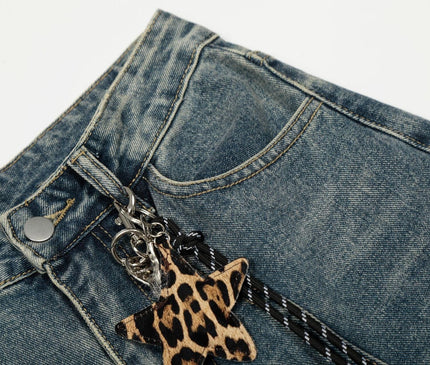 TALKLESSFASHION Jiayiku trendy brand 2025 autumn new American retro leopard print scimitar jeans men's and women's loose wide-leg trousers