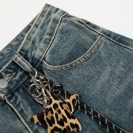 TALKLESSFASHION Jiayiku trendy brand 2025 autumn new American retro leopard print scimitar jeans men's and women's loose wide-leg trousers