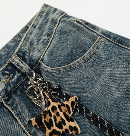 THETLSTUDIO Jiayiku trendy brand 2025 autumn new American retro leopard print scimitar jeans men's and women's loose wide-leg trousers