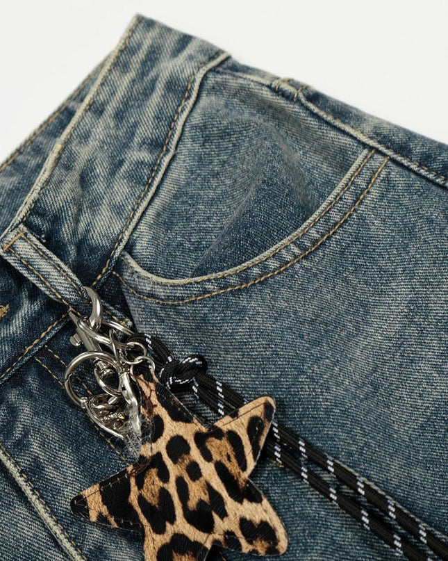TALKLESSFASHION Jiayiku trendy brand 2025 autumn new American retro leopard print scimitar jeans men's and women's loose wide-leg trousers