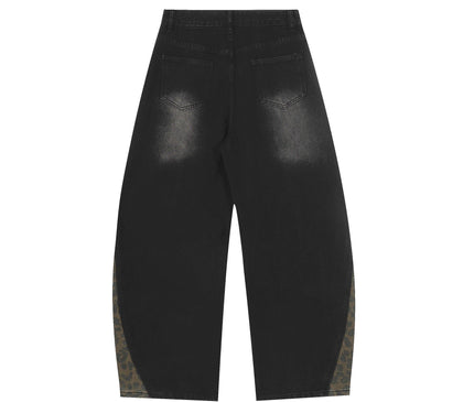 TALKLESSFASHION Jiayiku trendy brand 2025 autumn new American retro leopard print scimitar jeans men's and women's loose wide-leg trousers