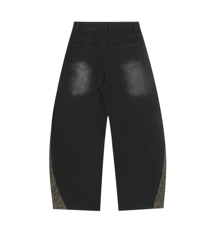 THETLSTUDIO Jiayiku trendy brand 2025 autumn new American retro leopard print scimitar jeans men's and women's loose wide-leg trousers