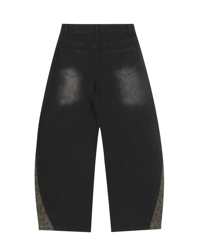 TALKLESSFASHION Jiayiku trendy brand 2025 autumn new American retro leopard print scimitar jeans men's and women's loose wide-leg trousers