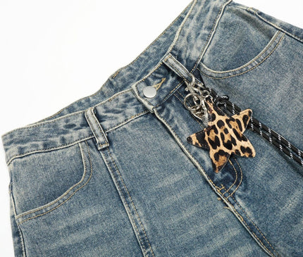 TALKLESSFASHION Jiayiku trendy brand 2025 autumn new American retro leopard print scimitar jeans men's and women's loose wide-leg trousers