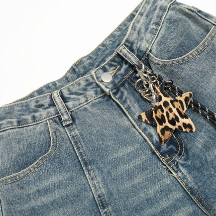 TALKLESSFASHION Jiayiku trendy brand 2025 autumn new American retro leopard print scimitar jeans men's and women's loose wide-leg trousers