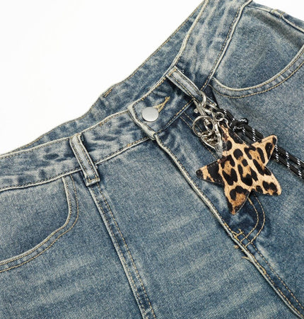THETLSTUDIO Jiayiku trendy brand 2025 autumn new American retro leopard print scimitar jeans men's and women's loose wide-leg trousers