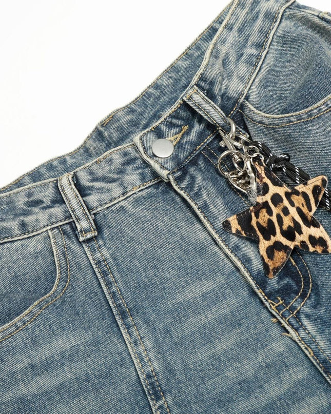 TALKLESSFASHION Jiayiku trendy brand 2025 autumn new American retro leopard print scimitar jeans men's and women's loose wide-leg trousers