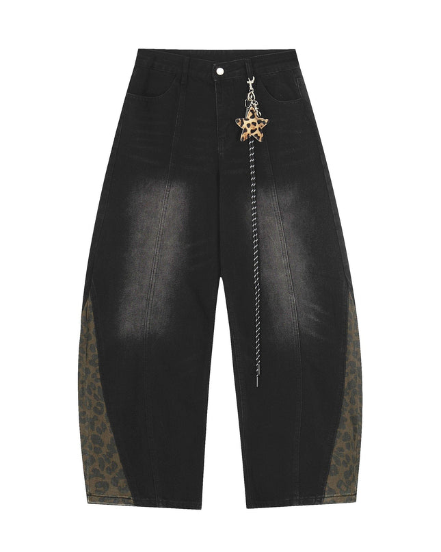 TALKLESSFASHION Jiayiku trendy brand 2025 autumn new American retro leopard print scimitar jeans men's and women's loose wide-leg trousers
