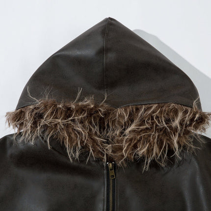 TALKLESSFASHION Jiayiku trendy brand 2025 new American mountain carved fur collar cotton jacket pilot leather jacket locomotive ruffian handsome cotton coat